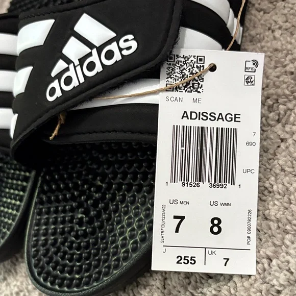 NWT Adidas Adissage Black and White Striped Slides Women 8 Men 7 - Picture 3 of 7